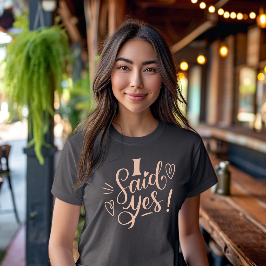 I Said Yes! Bachelorette Shirt - Model - Restaurant Patio 12