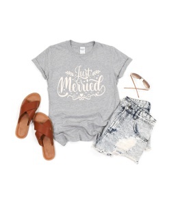 Regnant Chic | Bachelorette Shirts, Bridesmaid Shirts, & More 45 Just Married Bridal Shirt - Mockup